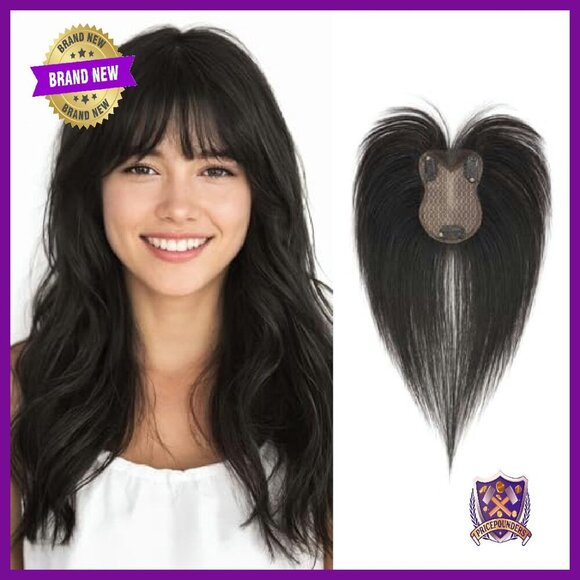 11 Inch Human Hair Topper with Bangs 360 Lace Base Clip In main image 8